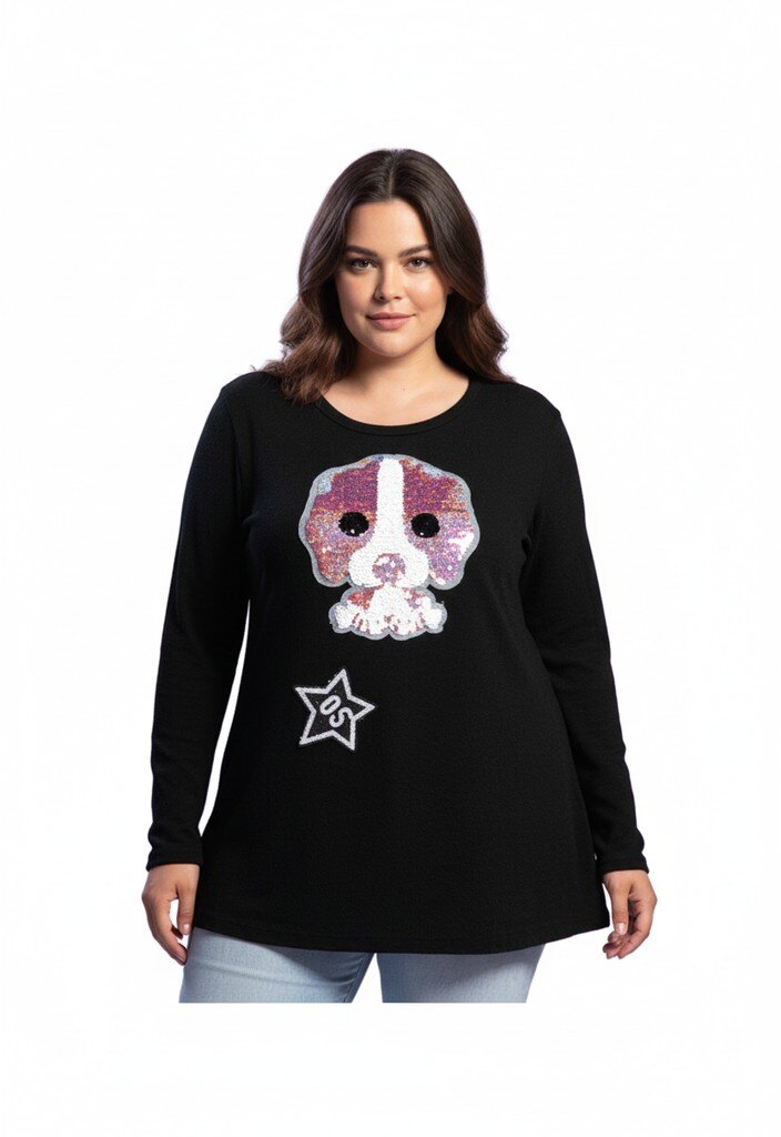 Wholesaler Pomme Rouge Paris - Plus-size black sweater with sequin design