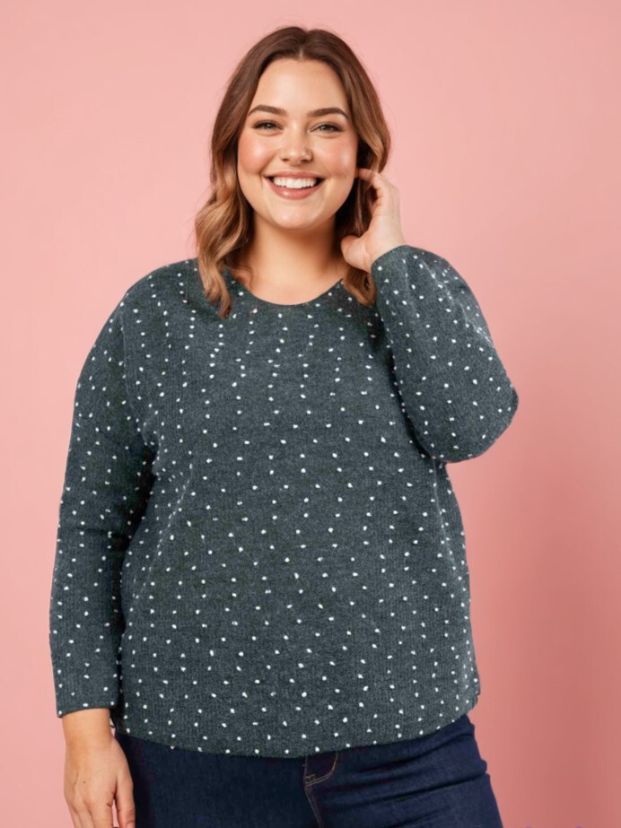 Großhändler Pomme Rouge Paris - Grüner Pullover mit erhabenen Punkten (T82830)