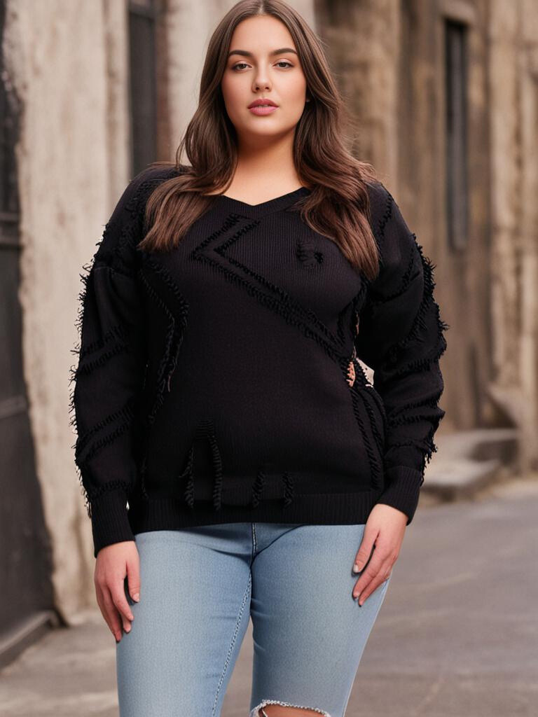 Grossiste Pomme Rouge Paris - Pull noir effet déchiré (JX091)