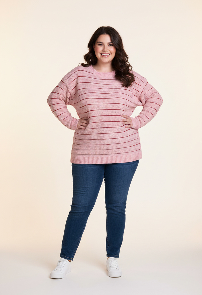 Grossiste Pomme Rouge Paris - Pull grande taille avec lurex rose (JX096)