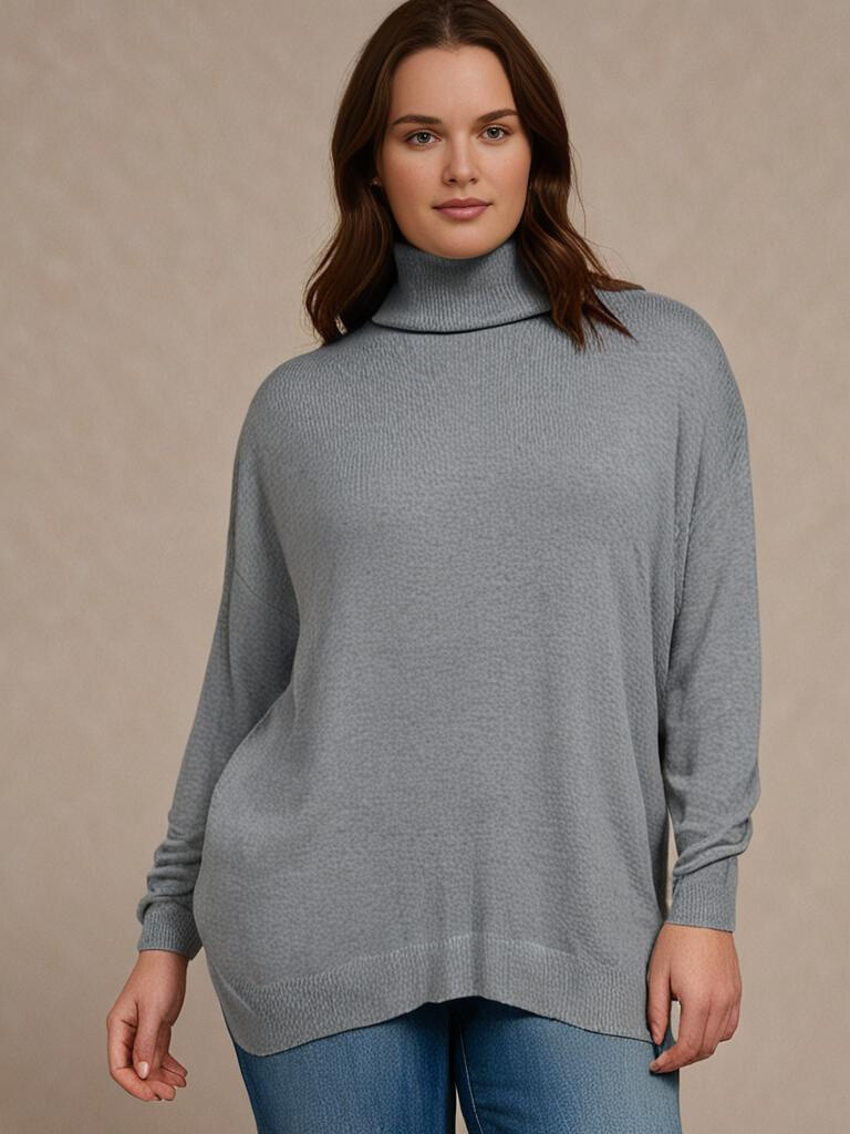 Grossiste Pomme Rouge Paris - Pull col roulé gris (T9360)