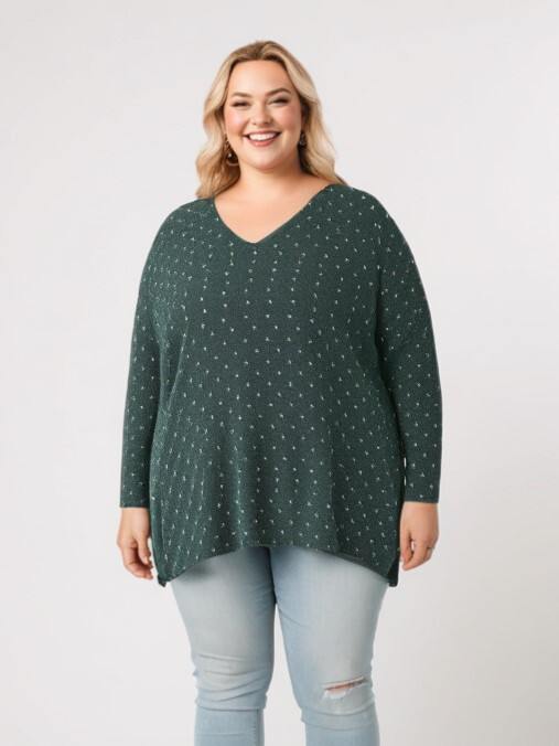 Großhändler Pomme Rouge Paris - Grüner Pullover mit erhabenen Punkten (T82830)