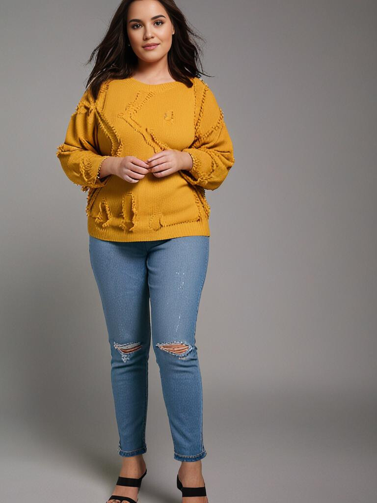 Grossiste Pomme Rouge Paris - Pull jaune effet déchiré (JX091)