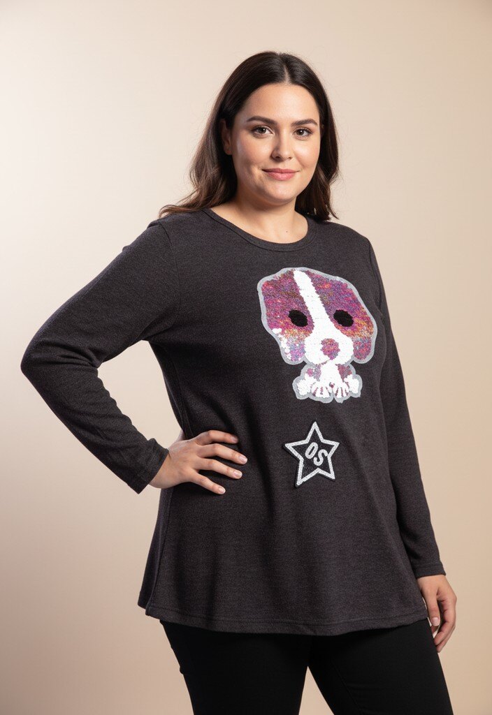 Wholesaler Pomme Rouge Paris - Plus-size grey sweater with sequin design