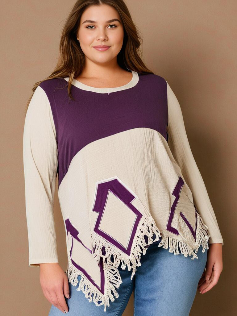 Grossiste Pomme Rouge Paris - Pull effet déchiré beige et violet (A815)
