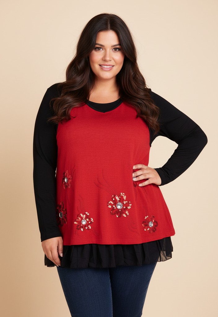 Grossiste Pomme Rouge Paris - Pull rouge avec écharpe assortie grande taille Grossiste Pomme Rouge Paris - Pull rouge avec écharpe assortie grande taille