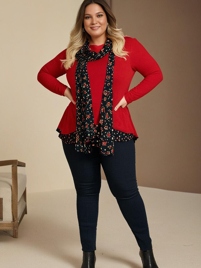 Grossiste Pomme Rouge Paris - Tunique - Pull avec écharpe assortie rouge (A628)