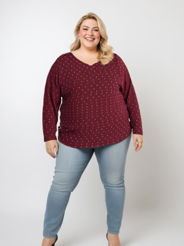 Großhändler Pomme Rouge Paris - Roter Pullover mit erhabenen Punkten (T82830)