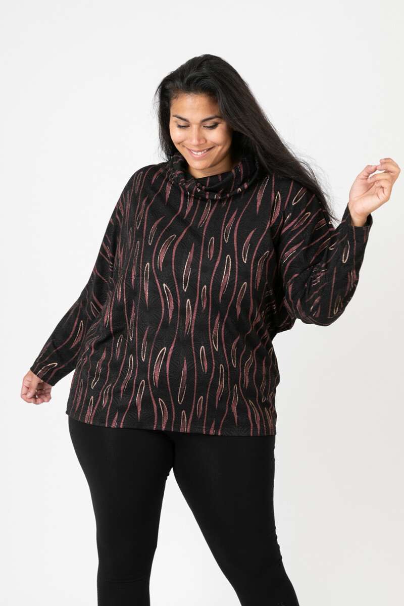 Grossiste Pomme Rouge Paris - Pull col roulé imprimé rouge  (CA6631)