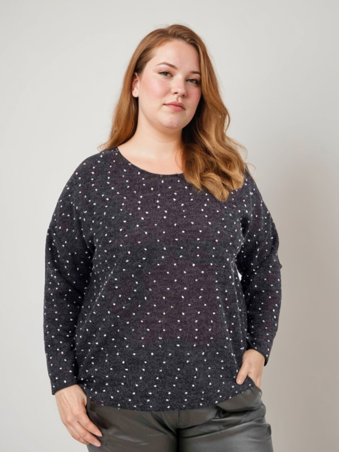 Grossiste Pomme Rouge Paris - Pull noir avec pois en relief (T82830)
