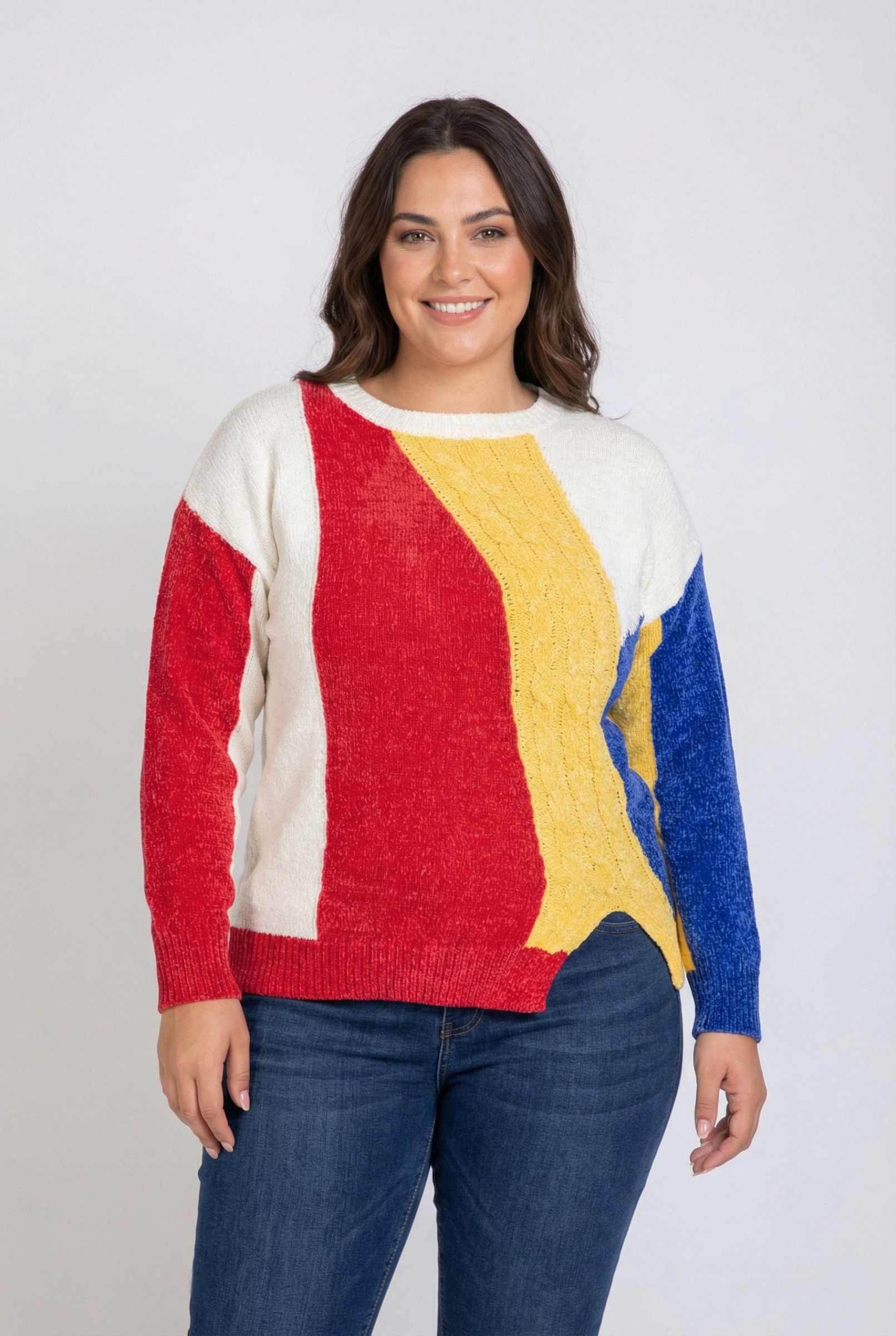 Grossista Pomme Rouge Paris - Maglione colorblock bianco (JX093)