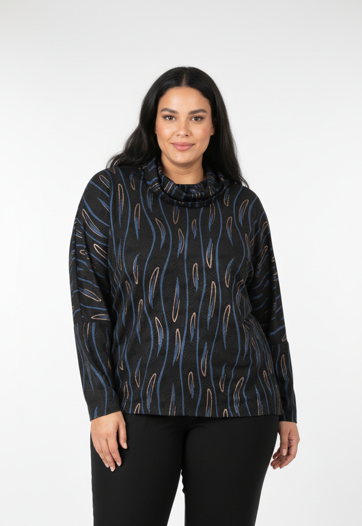 Grossiste Pomme Rouge Paris - Pull col roulé imprimé bleu (CA6631)