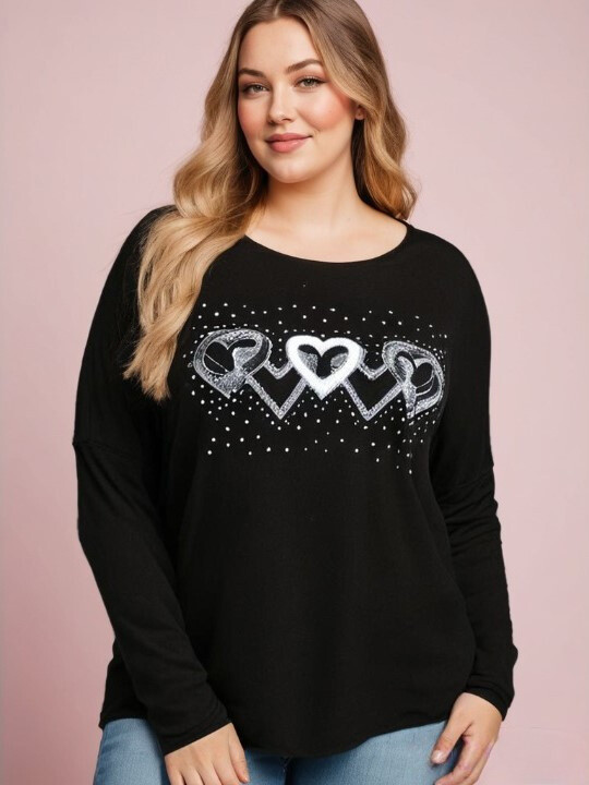 Großhändler Pomme Rouge Paris - Schwarzer Pullover mit Herz-Muster (T82831)