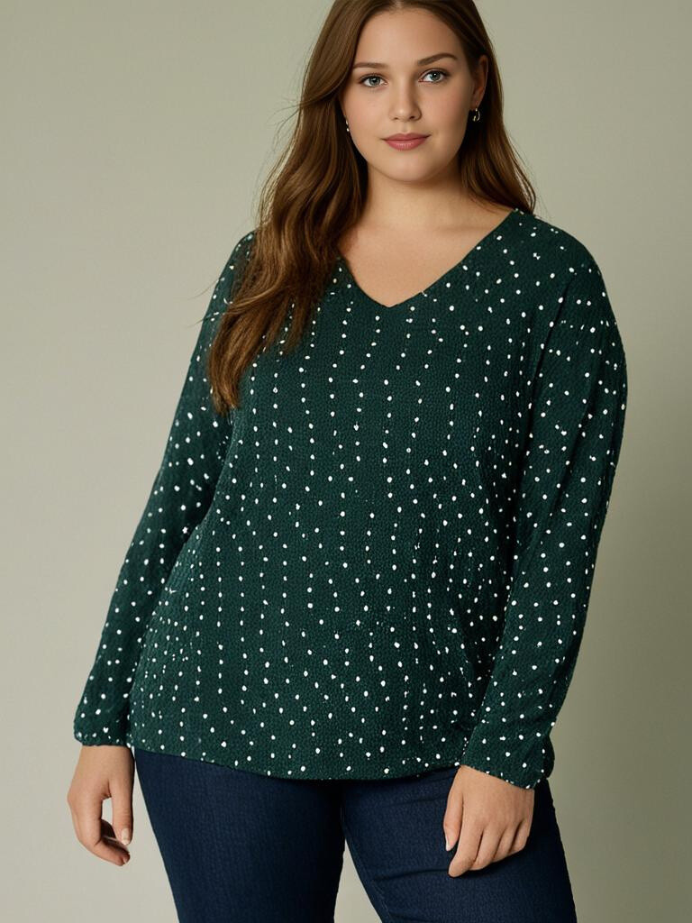 Grossiste Pomme Rouge Paris - Pull vert avec pois en relief (T82830)