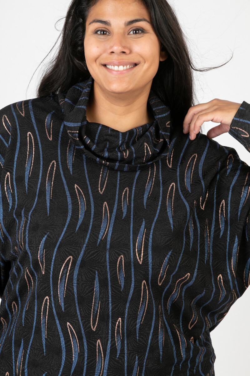 Grossiste Pomme Rouge Paris - Pull col roulé imprimé bleu (CA6631)