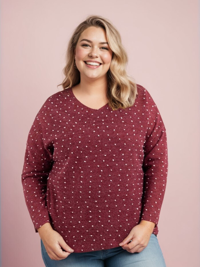 Großhändler Pomme Rouge Paris - Roter Pullover mit erhabenen Punkten (T82830)