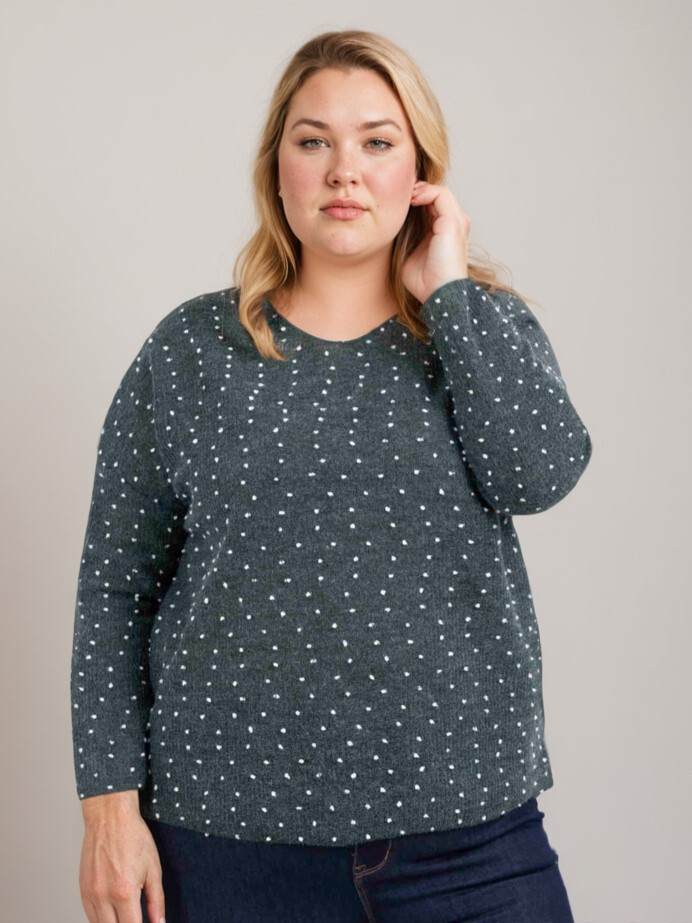 Grossiste Pomme Rouge Paris - Pull vert avec pois en relief (T82830)