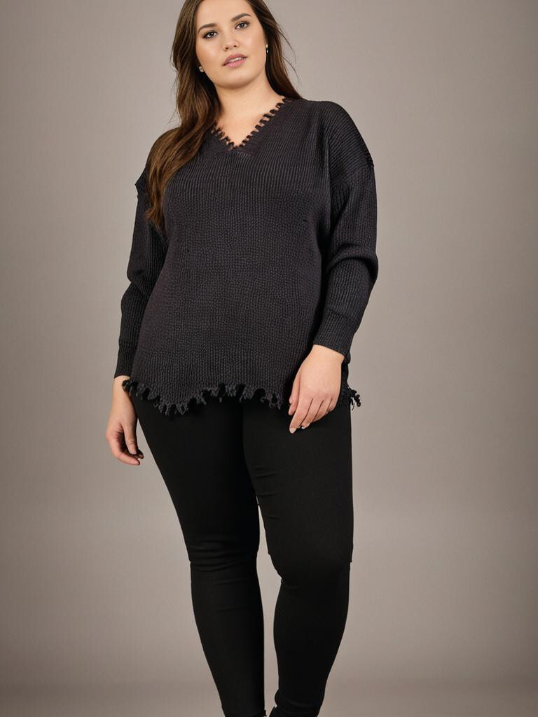 Grossiste Pomme Rouge Paris - Pull noir effet déchiré (JX089)