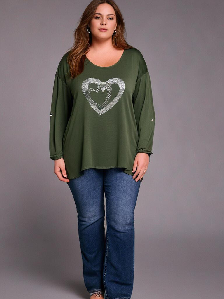 Großhändler Pomme Rouge Paris - Khaki Herzmotiv -Tunika (T24529)