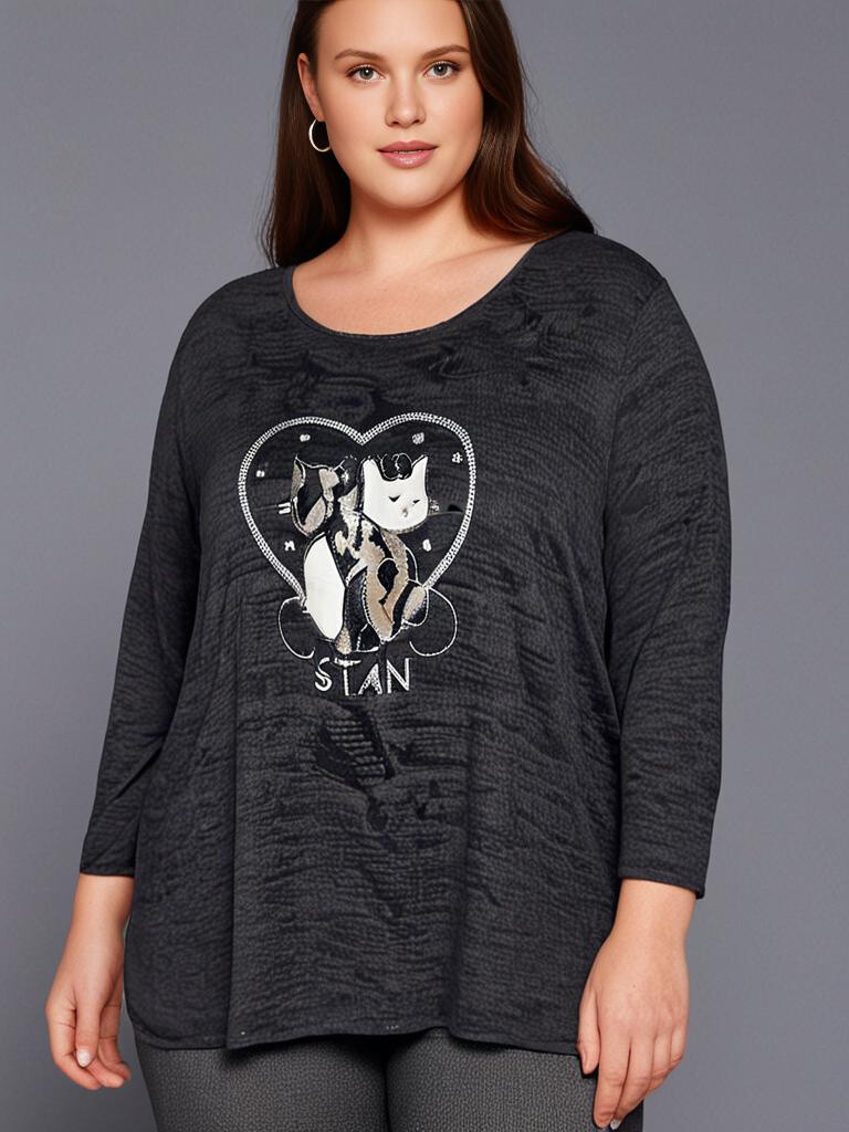 Grossiste Pomme Rouge Paris - Pull noir motif chat (T9818)