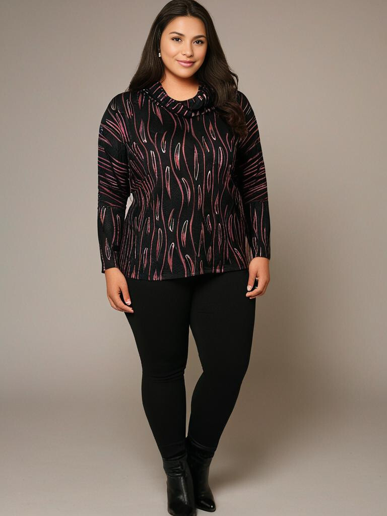Grossiste Pomme Rouge Paris - Pull col roulé imprimé rouge  (CA6631)