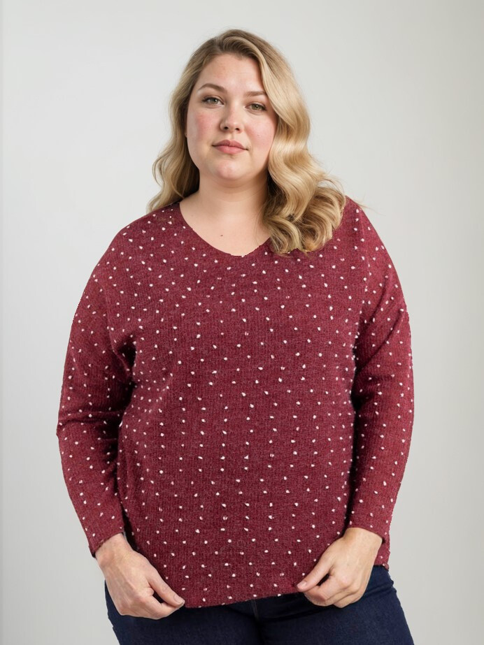 Grossiste Pomme Rouge Paris - Pull rouge avec pois en relief (T82830)
