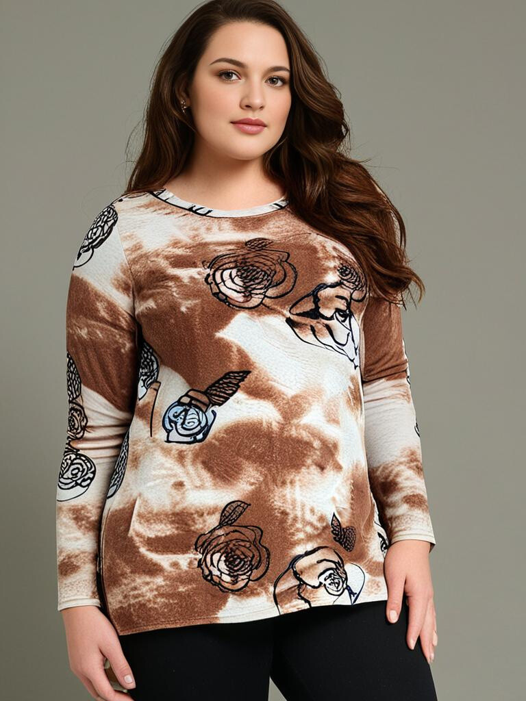 Großhändler Pomme Rouge Paris - Feiner brauner bedruckter Pullover (A826)