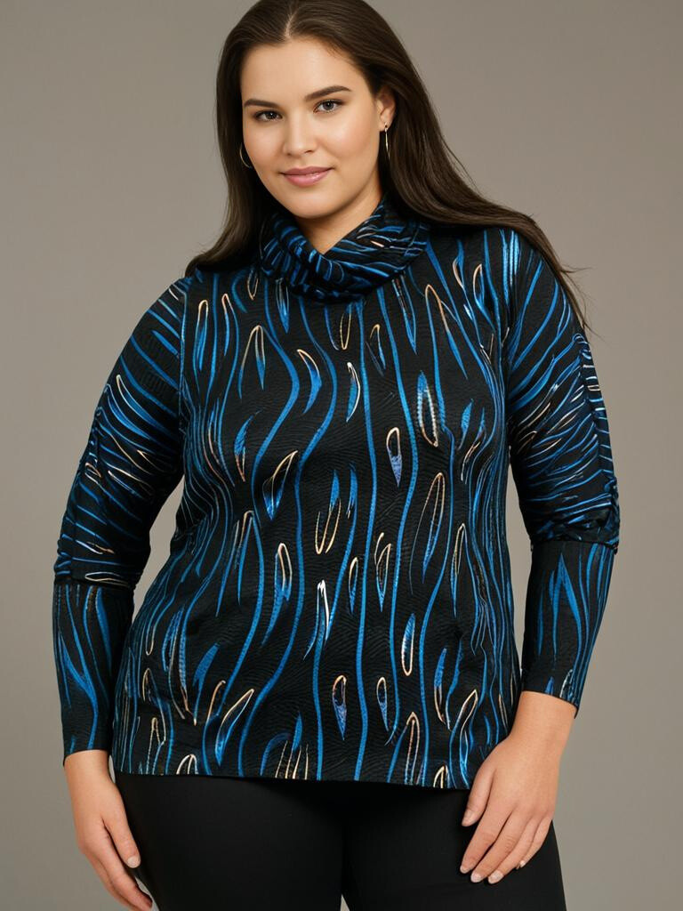 Grossiste Pomme Rouge Paris - Pull col roulé imprimé bleu (CA6631)