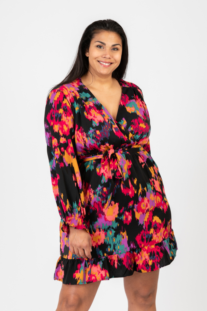 Wholesaler Pomme Rouge Paris - Black printed wrap dress (CA6606)