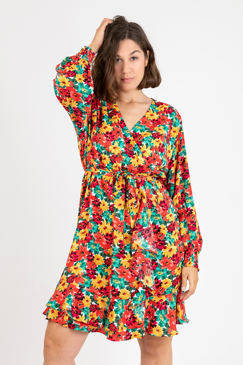 Wholesaler Pomme Rouge Paris - Yellow printed wrap dress (C6529)