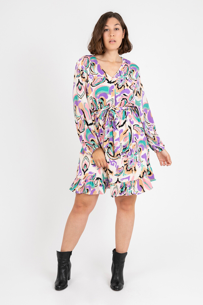 Wholesaler Pomme Rouge Paris - Plus size purple print dress (C6532)