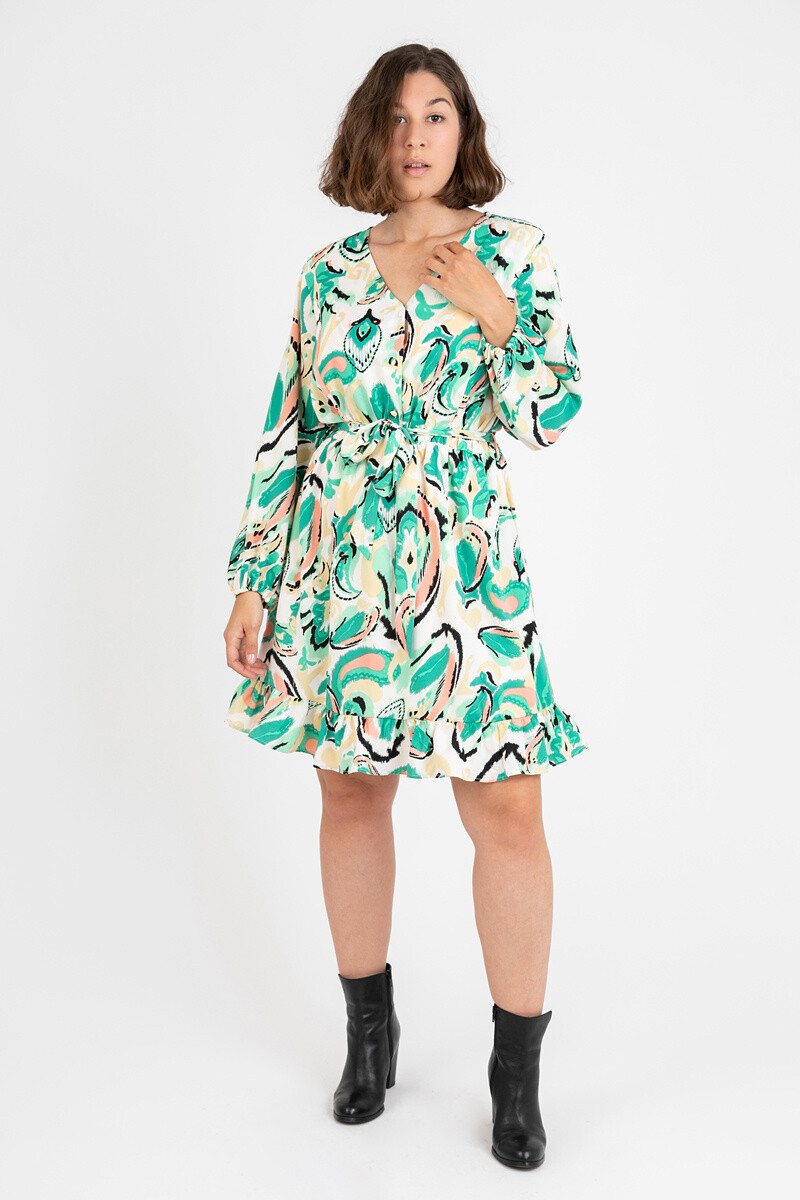 Wholesaler Pomme Rouge Paris - Plus size green print dress (C6532)