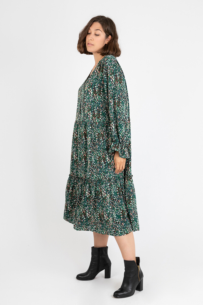 Wholesaler Pomme Rouge Paris - Green Leopard Print Long Dress (C6533)