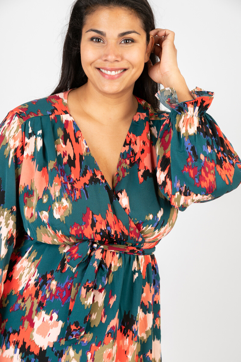 Wholesaler Pomme Rouge Paris - Green printed wrap dress (CA6606)