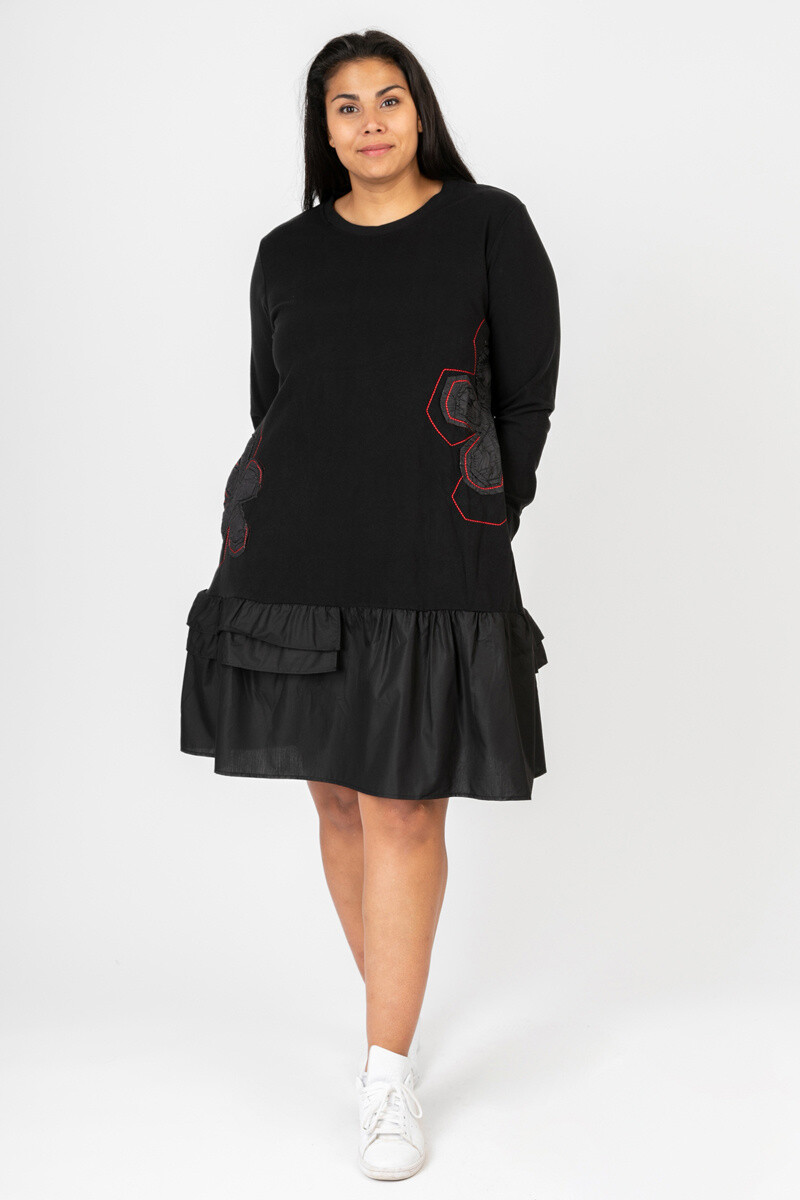 Wholesaler Pomme Rouge Paris - Red fleece ruffled dress (C6617)