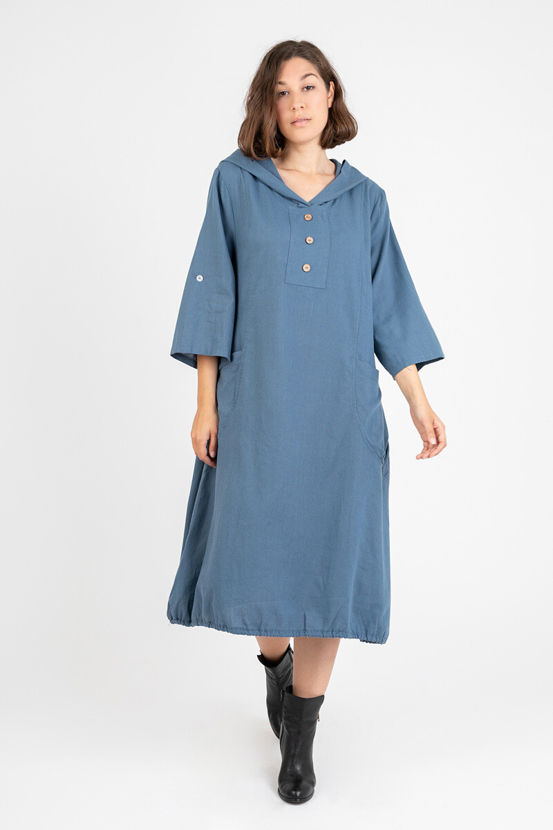 Wholesaler Pomme Rouge Paris - Linen/cotton dress with hood (C8020)