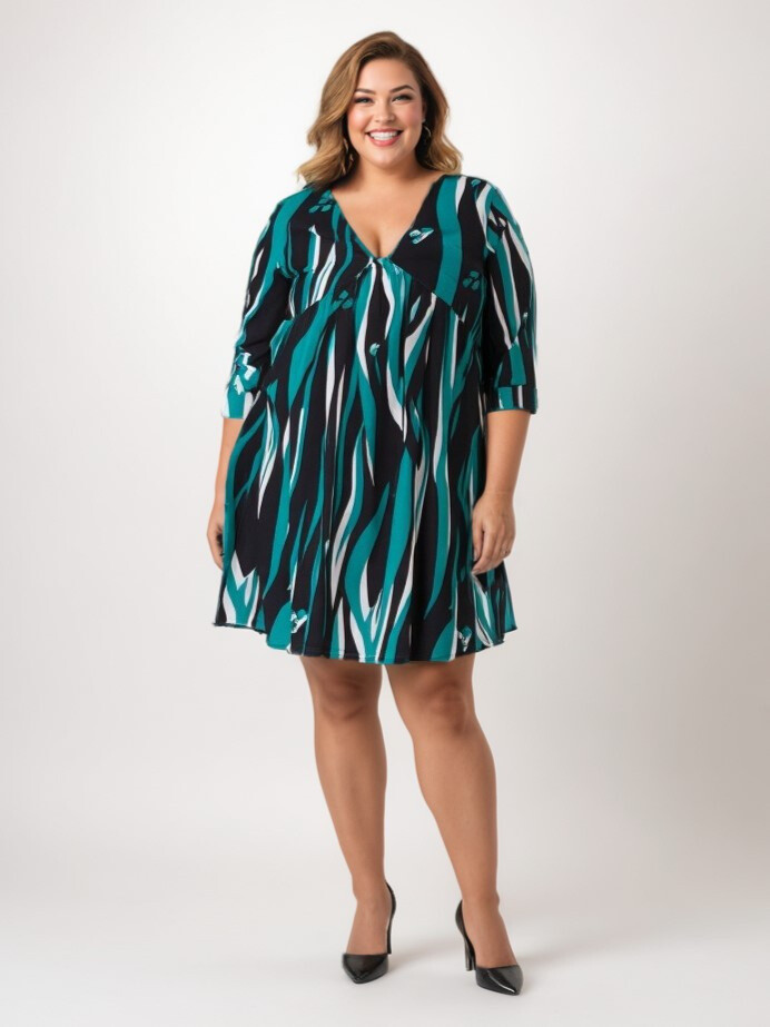Großhändler Pomme Rouge Paris - Kleid in Übergröße mit Kamelmuster (C6609)