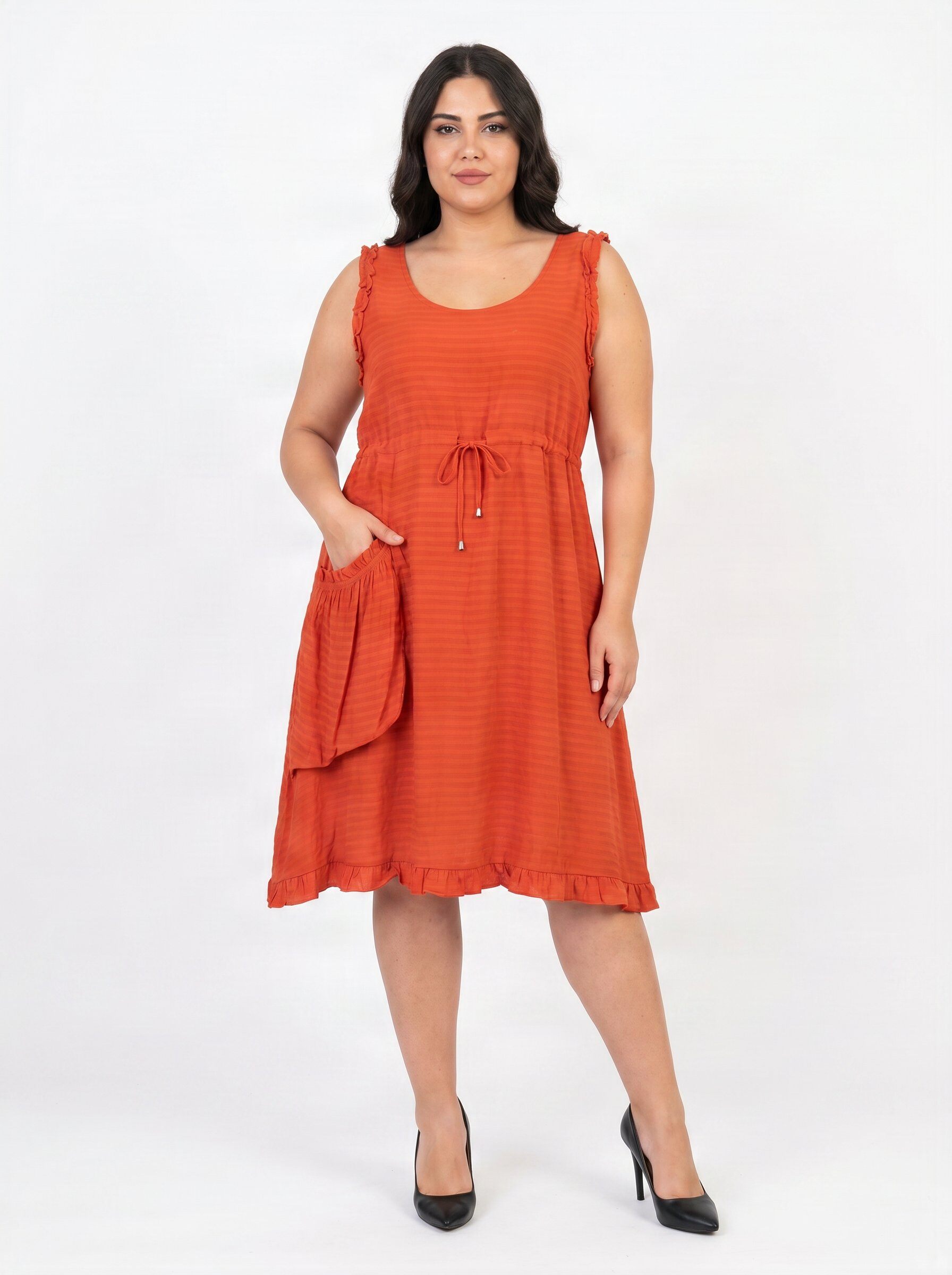 Grossiste Pomme Rouge Paris - Robe grande taille gaufrée rouille (C6556)