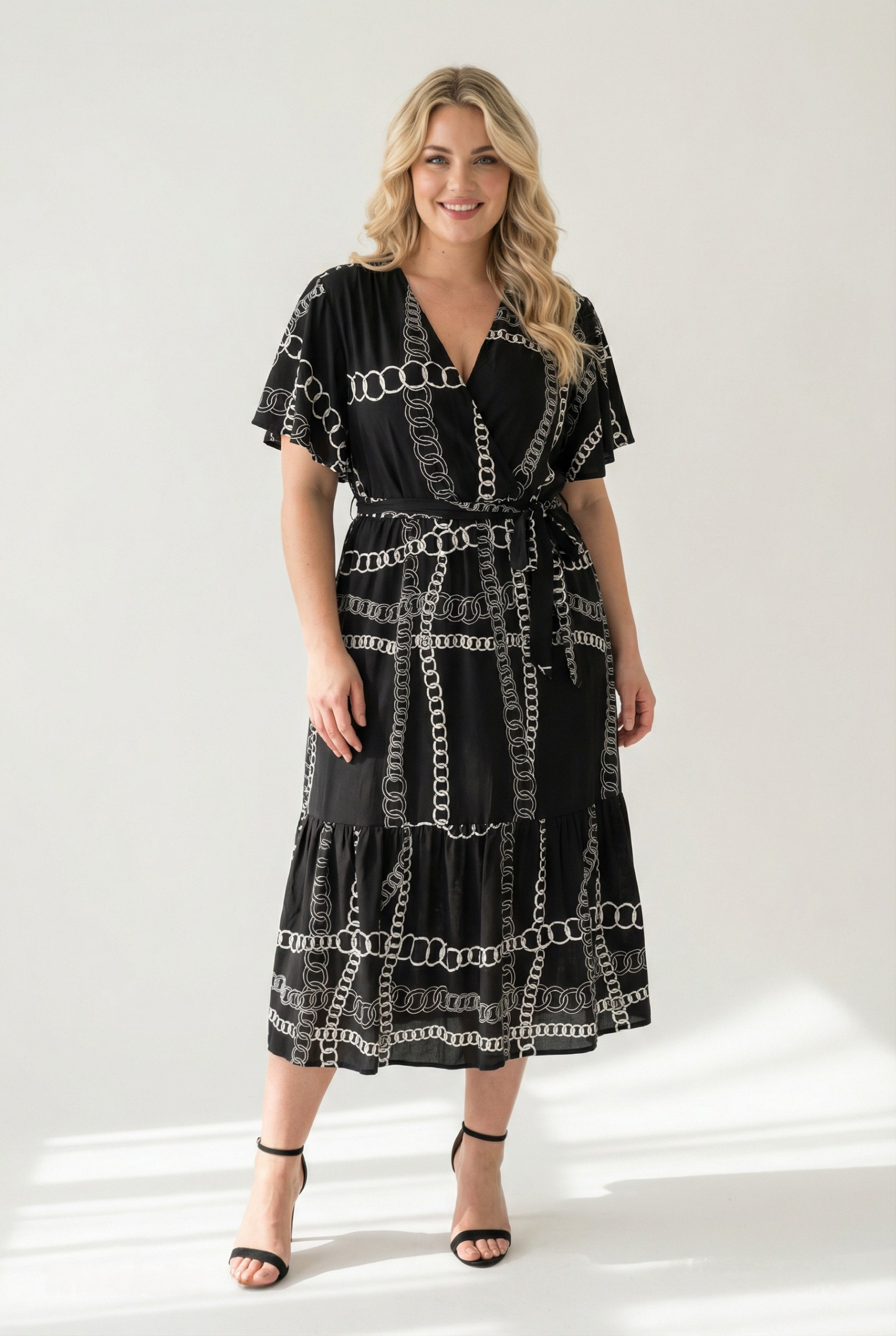 Grossiste Pomme Rouge Paris - Robe cache cœur imprimé chaîne noir (PC6552)