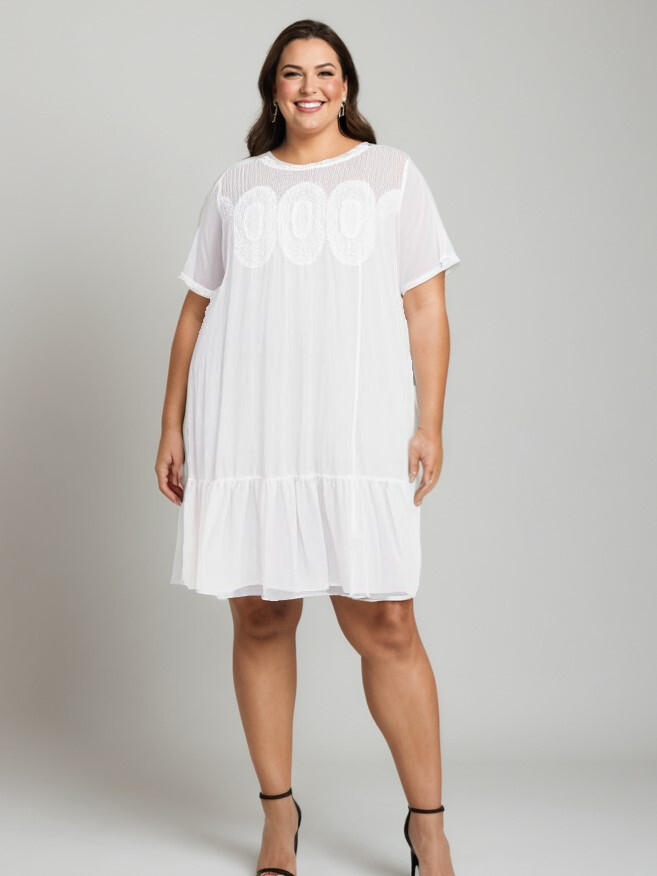 Grossiste Pomme Rouge Paris - Robe blanche avec broderies (C6572)