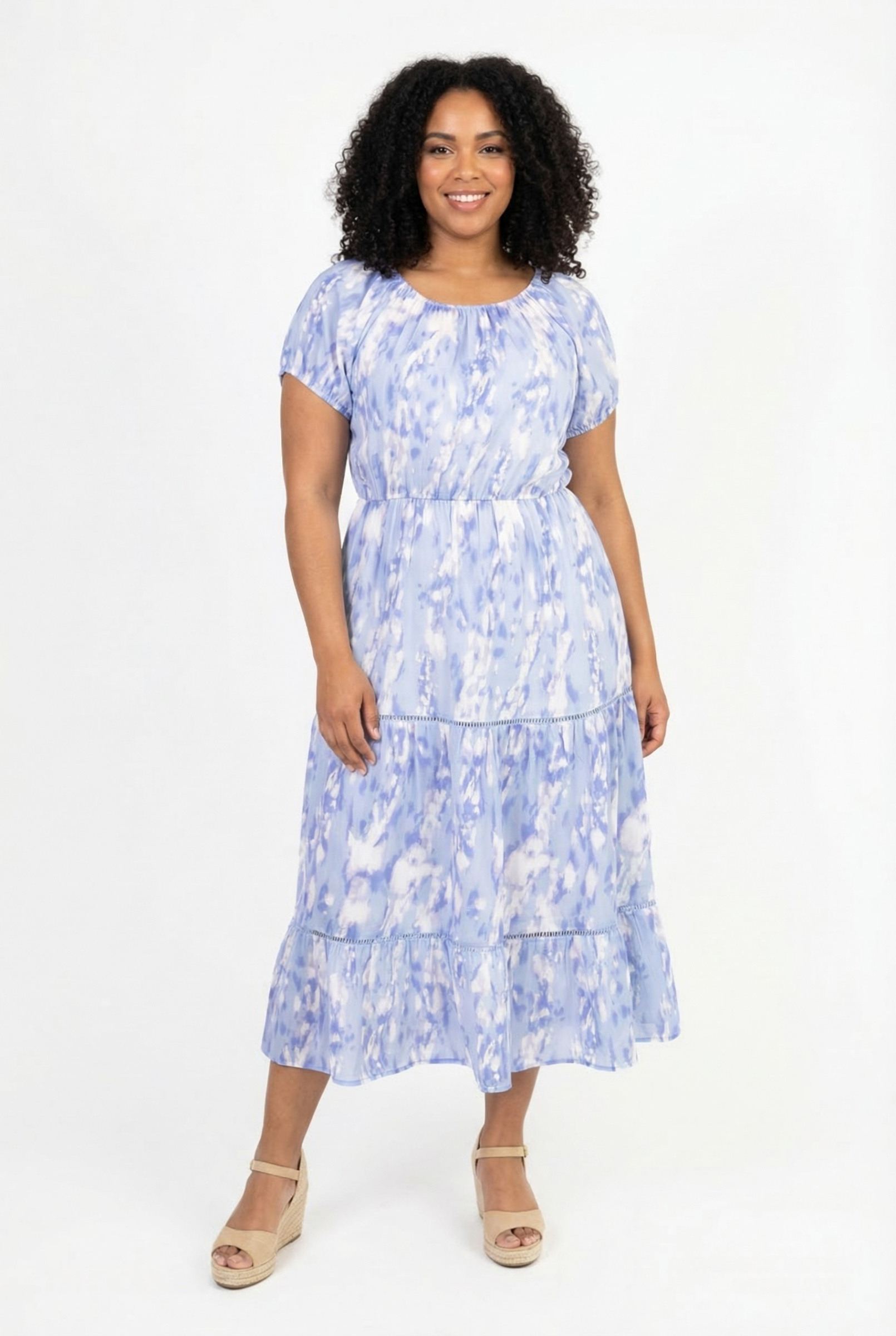 Grossiste Pomme Rouge Paris - Robe longue imprimé bleu (PC6551)