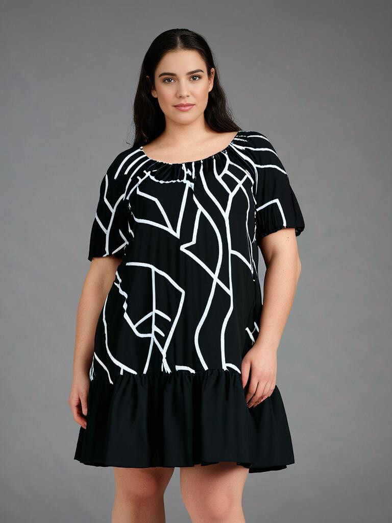 Grossiste Pomme Rouge Paris - Robe courte volantée imprimé noir (C6571)