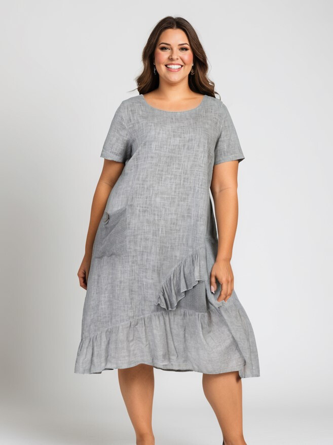 Grossiste Pomme Rouge Paris - Robe grande taille base asymétrique gris (C8017)