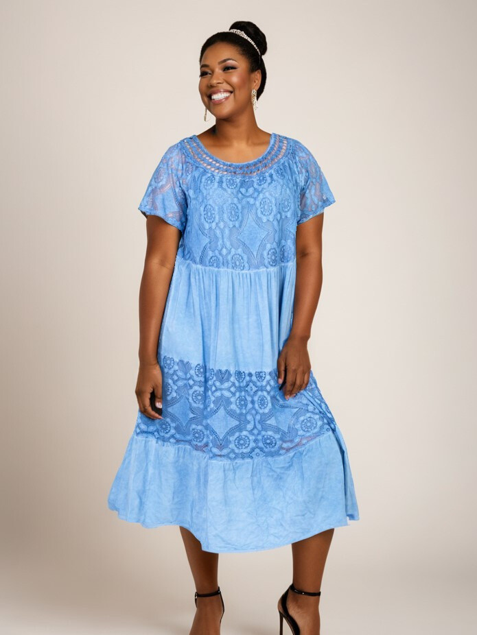 Großhändler Pomme Rouge Paris - Bohème Übergröße blaues Kleid (C8018)