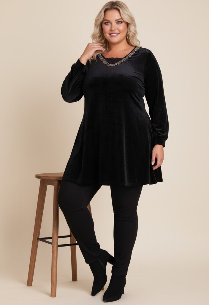 Grossiste Pomme Rouge Paris - Robe en velours grande taille (A395)