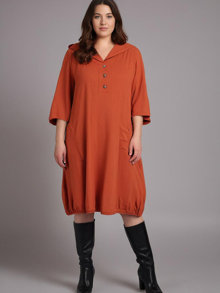 Grossiste Pomme Rouge Paris - Robe lin/coton avec capuche (C8020)