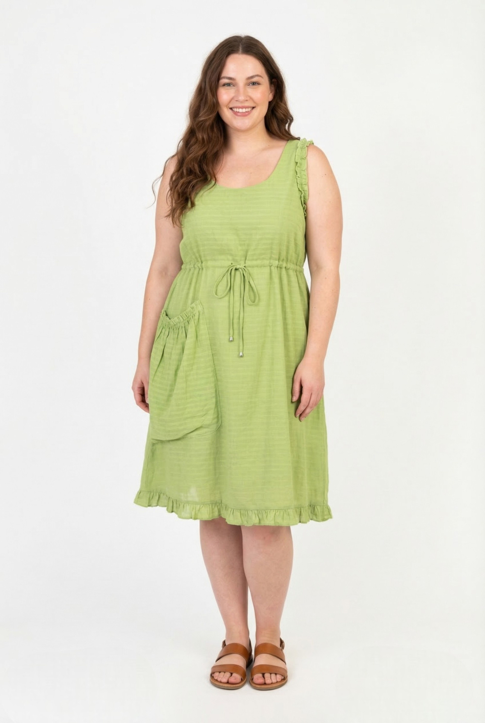 Grossiste Pomme Rouge Paris - Robe grande taille gaufrée vert (C6556)
