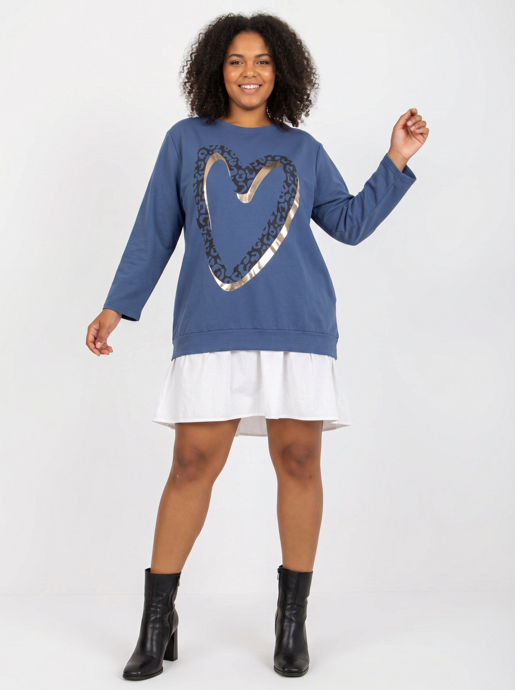Grossiste Pomme Rouge Paris - Robe grande taille motif cœur bleu (T221214)