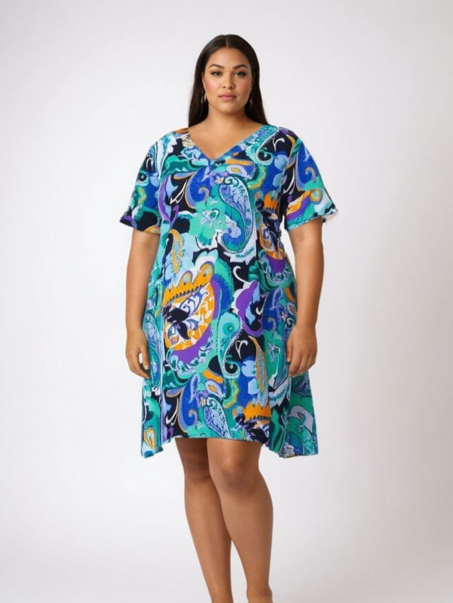 Grossiste Pomme Rouge Paris - Robe trapeze imprimé bleu (C6539)