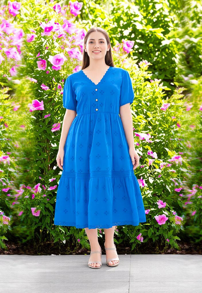 Grossiste Pomme Rouge Paris - Robe bohème bleu grande taille (C6568)